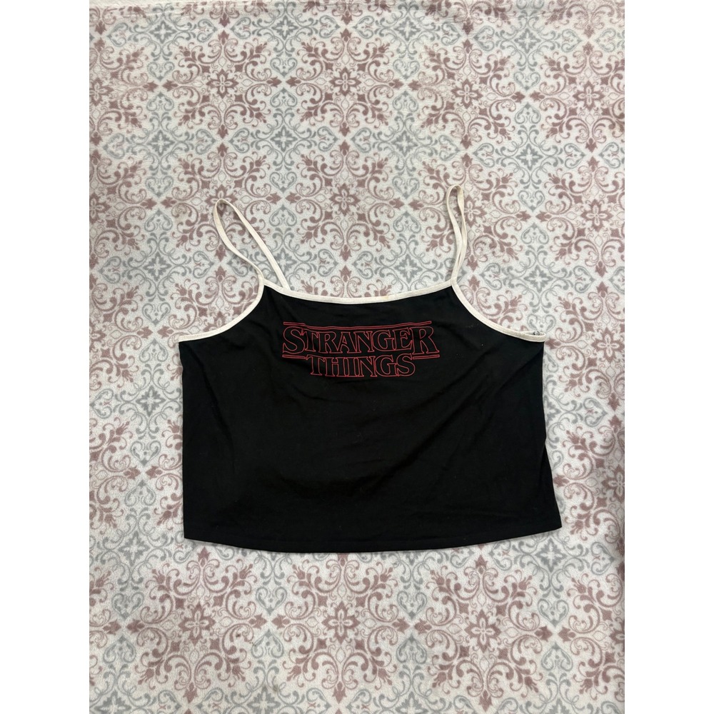 Stranger Things Netflix Official Logo Cami Tank Top Black White Trim 3X